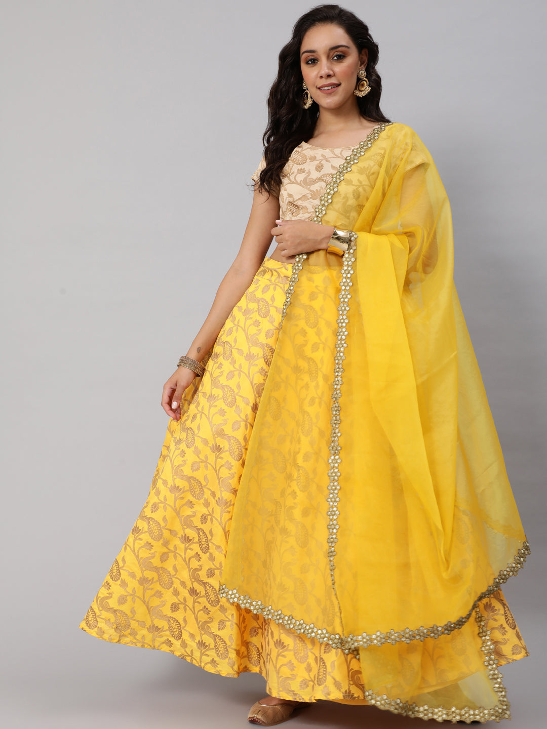 Yellow Lehenga Choli with Dupatta & Potli Bag - Elganza