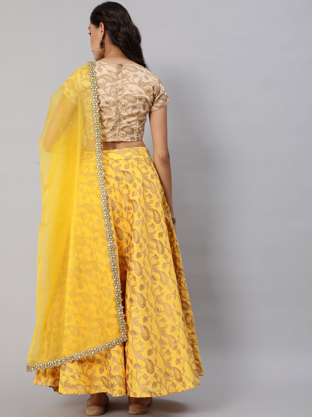 Yellow Lehenga Choli with Dupatta & Potli Bag - Elganza