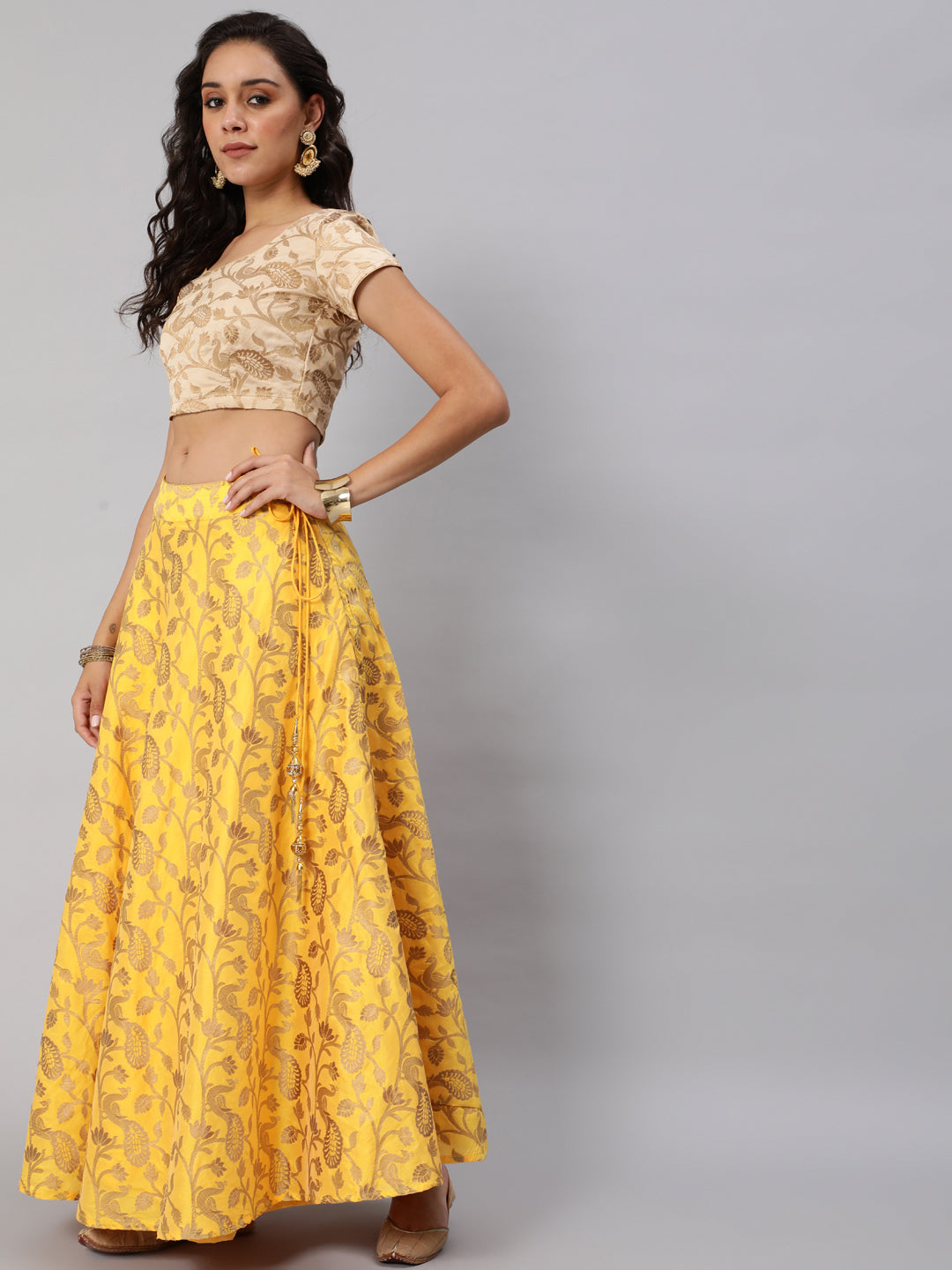 Yellow Lehenga Choli with Dupatta & Potli Bag - Elganza