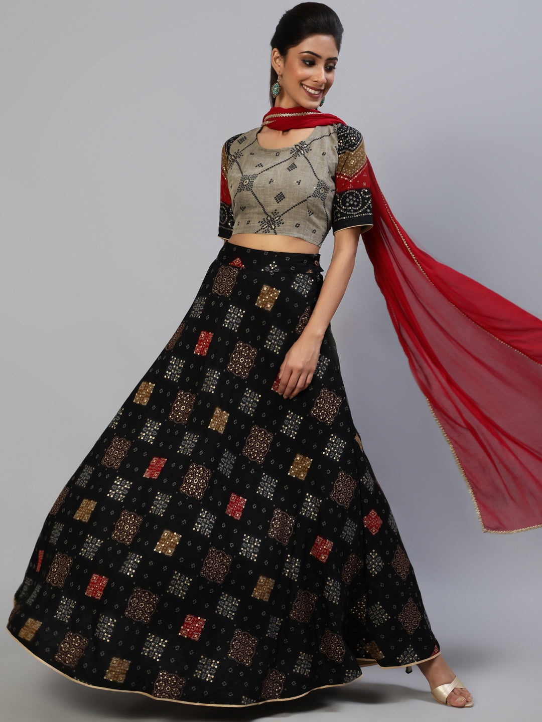 Black Gold Printed Lehenga Choli With Dupatta