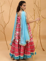 Pink Printed Anarkali Sharara With Dupatta - Elganza