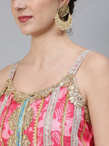 Pink Printed Anarkali Sharara With Dupatta - Elganza