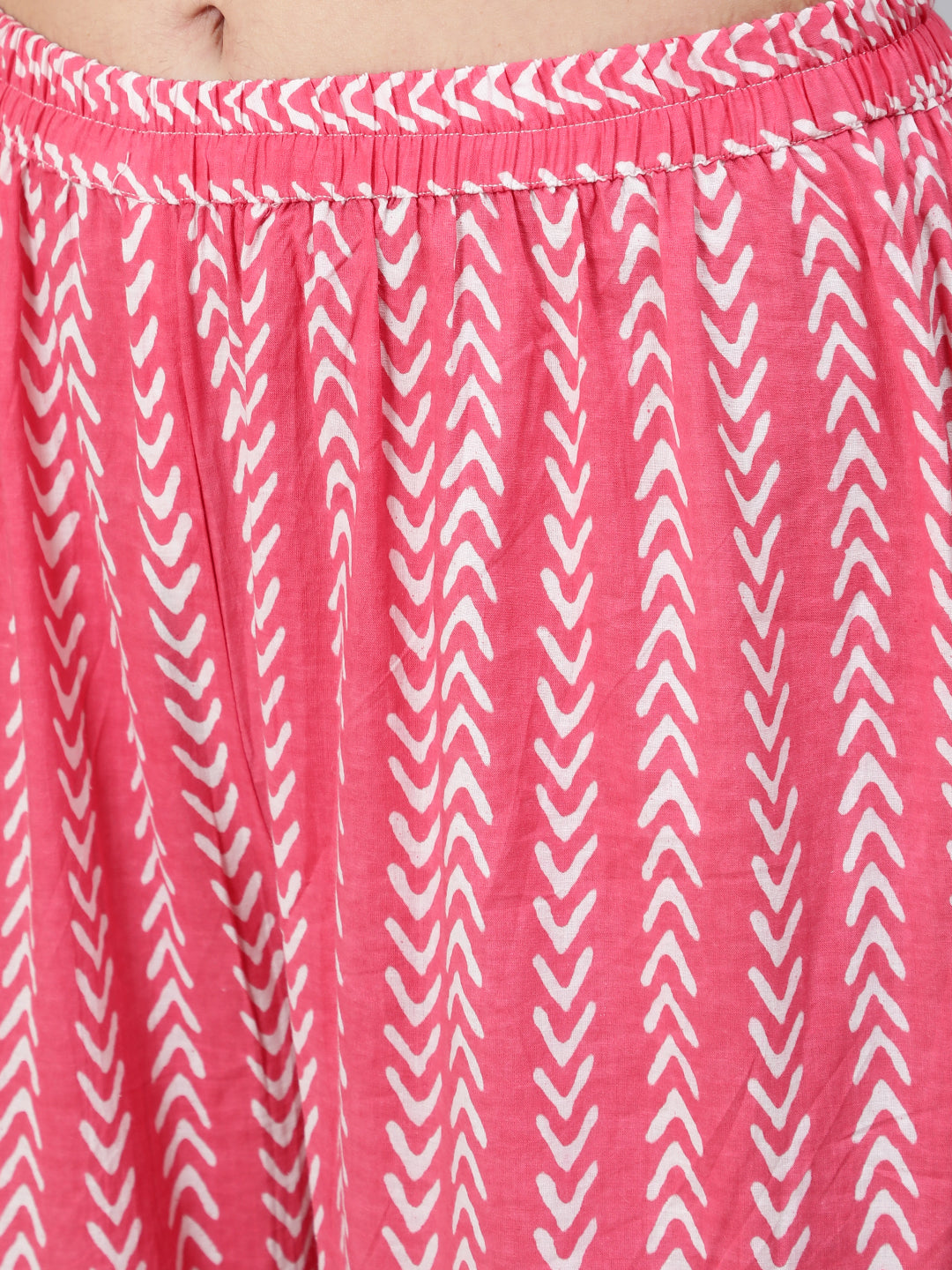 Pink Printed Anarkali Sharara With Dupatta - Elganza