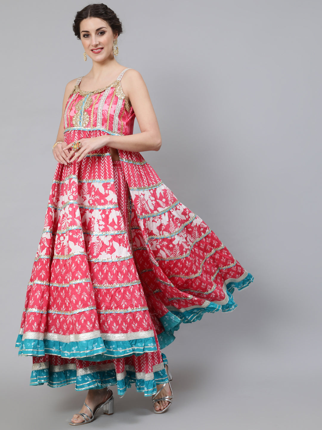 Pink Printed Anarkali Sharara With Dupatta - Elganza