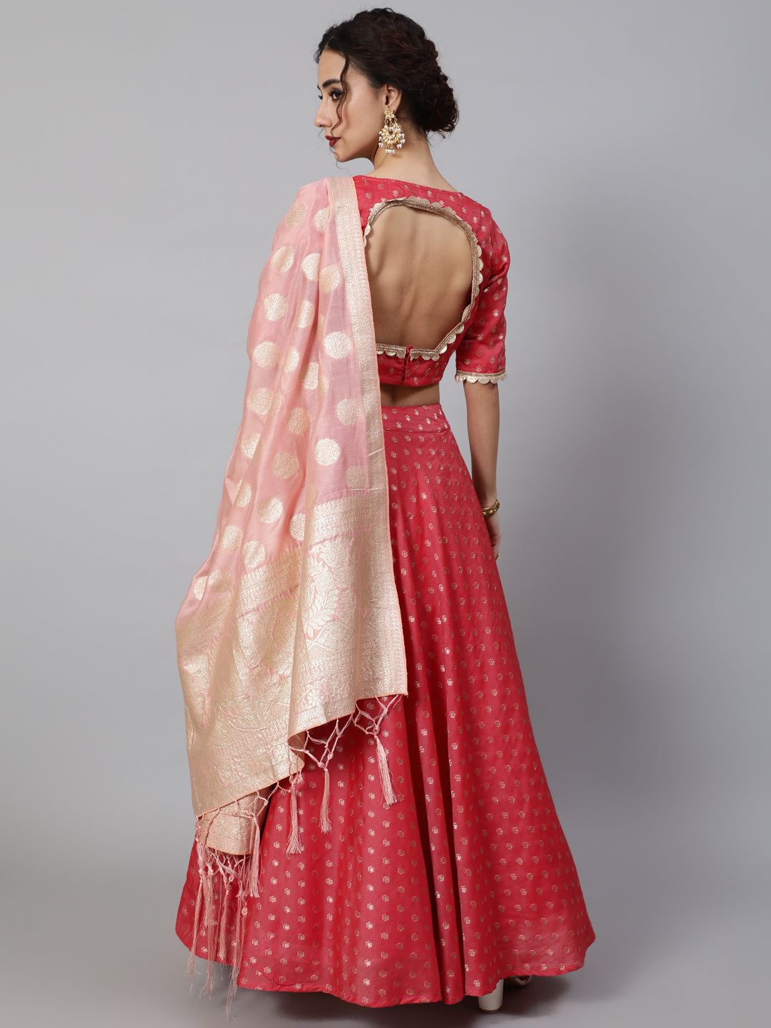 Red Dobby Designed Lehenga Choli With Dupatta - Elganza