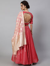 Red Dobby Designed Lehenga Choli With Dupatta - Elganza