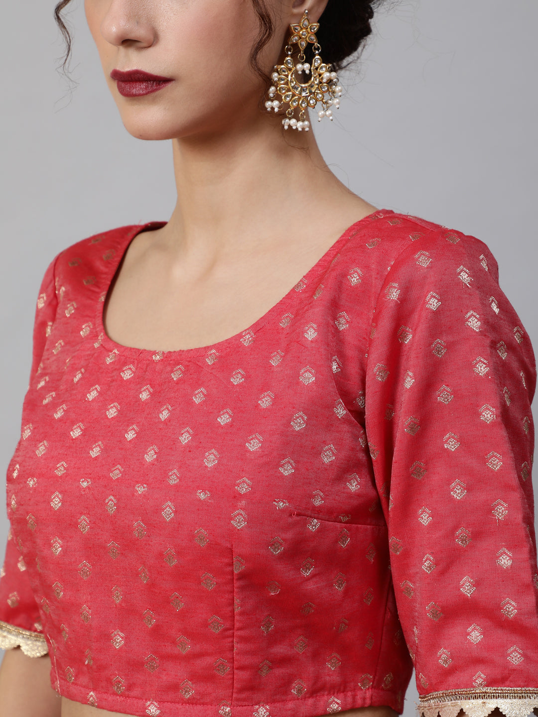 Red Dobby Designed Lehenga Choli With Dupatta - Elganza