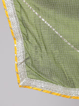 Green Floral Print Anarkali Palazzo With Dupatta - Elganza