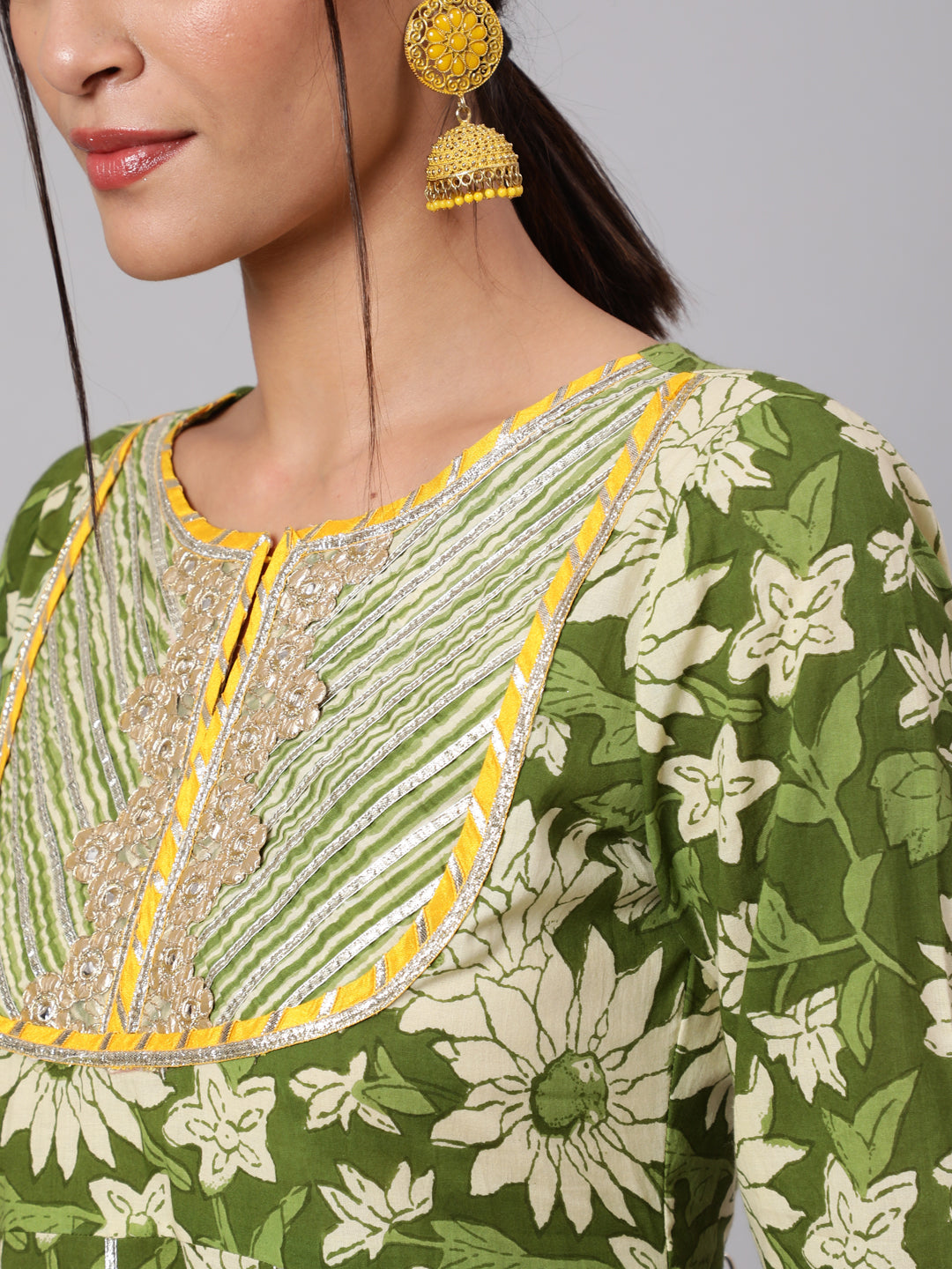 Green Floral Print Anarkali Palazzo With Dupatta - Elganza