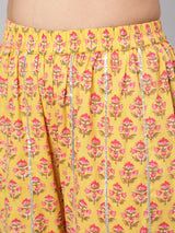 Yellow Floral Print Kurta Sharara With Dupatta
