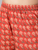 Red Floral Print Kurta Sharara With Dupatta - Elganza