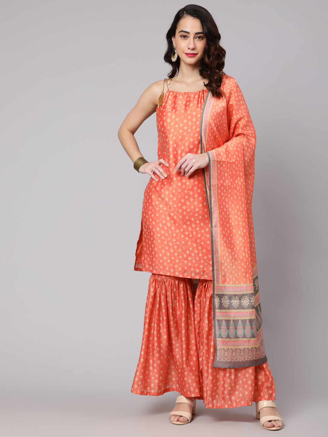 Orange Bandhani Print Couple Combo