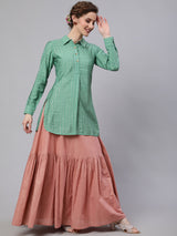 Green & Pink Sequin Lehenga Choli With Dupatta - Elganza