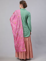 Green & Pink Sequin Lehenga Choli With Dupatta - Elganza