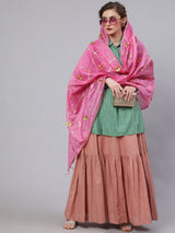 Green & Pink Sequin Lehenga Choli With Dupatta - Elganza