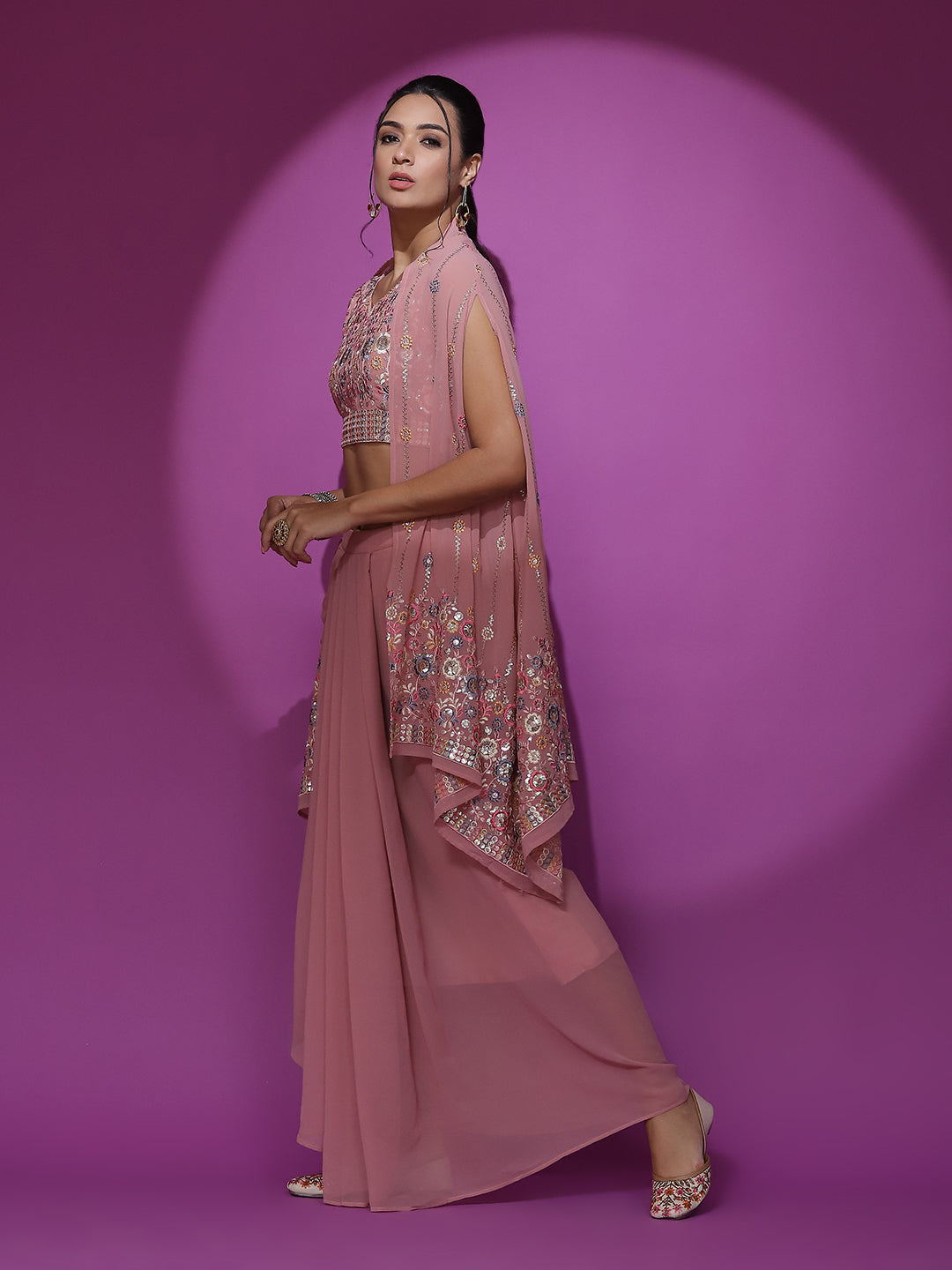 Pink Embroidered Co-Ords Set - Elganza