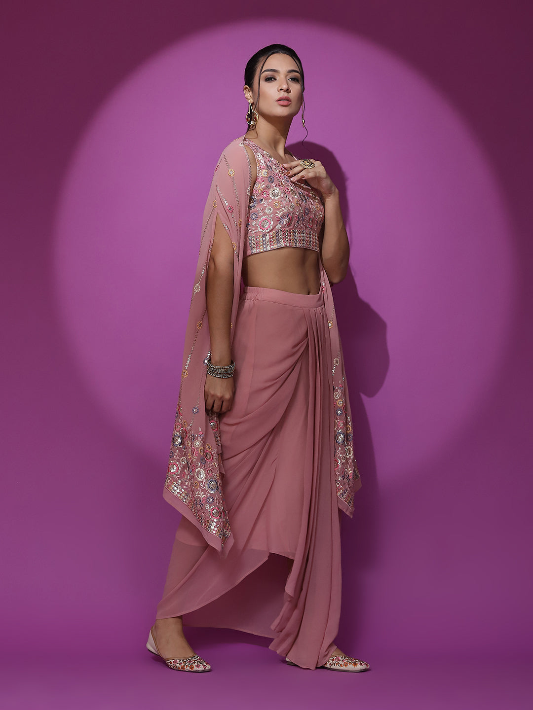 Pink Embroidered Co-Ords Set - Elganza