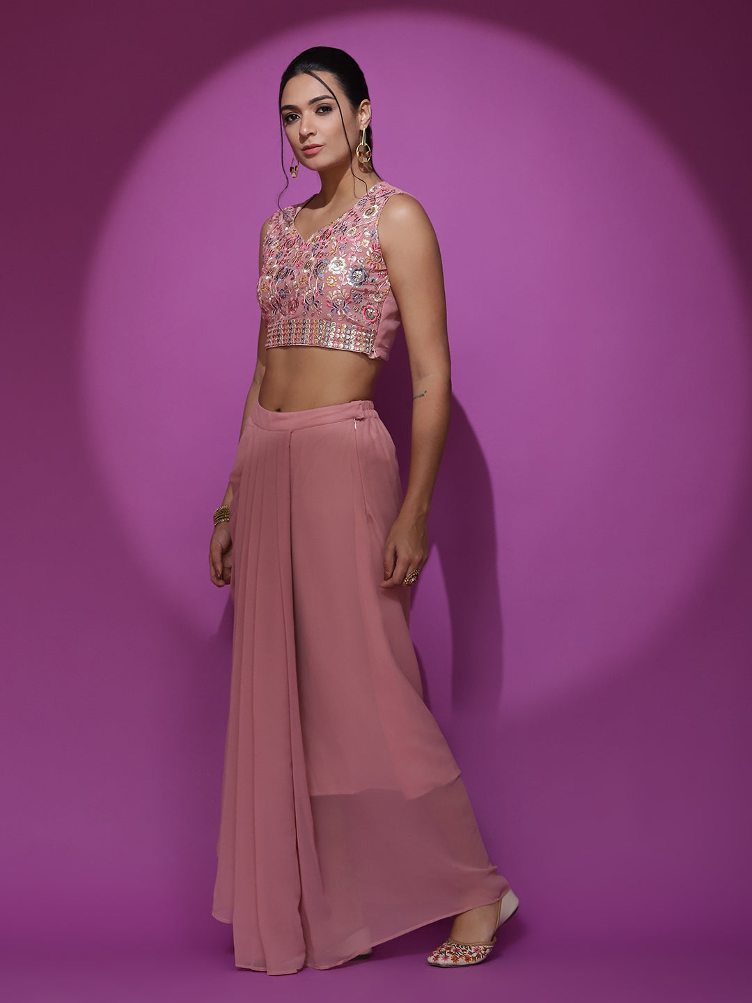 Pink Embroidered Co-Ords Set - Elganza