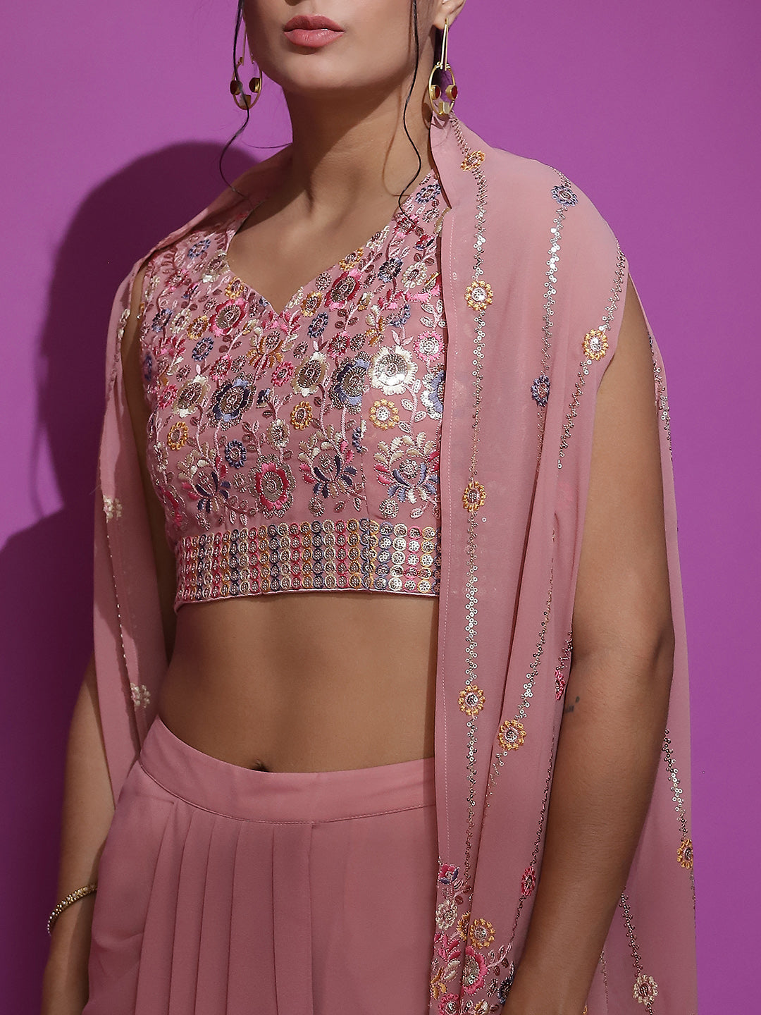 Pink Embroidered Co-Ords Set - Elganza