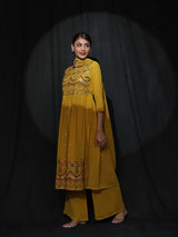 Yellow Embroidered Nyra-Cut Kurta Palazzo With Dupatta