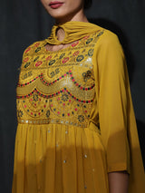 Yellow Embroidered Nyra-Cut Kurta Palazzo With Dupatta