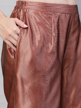 Rose Gold Embellished Kurta Palazzo With Dupatta - Elganza
