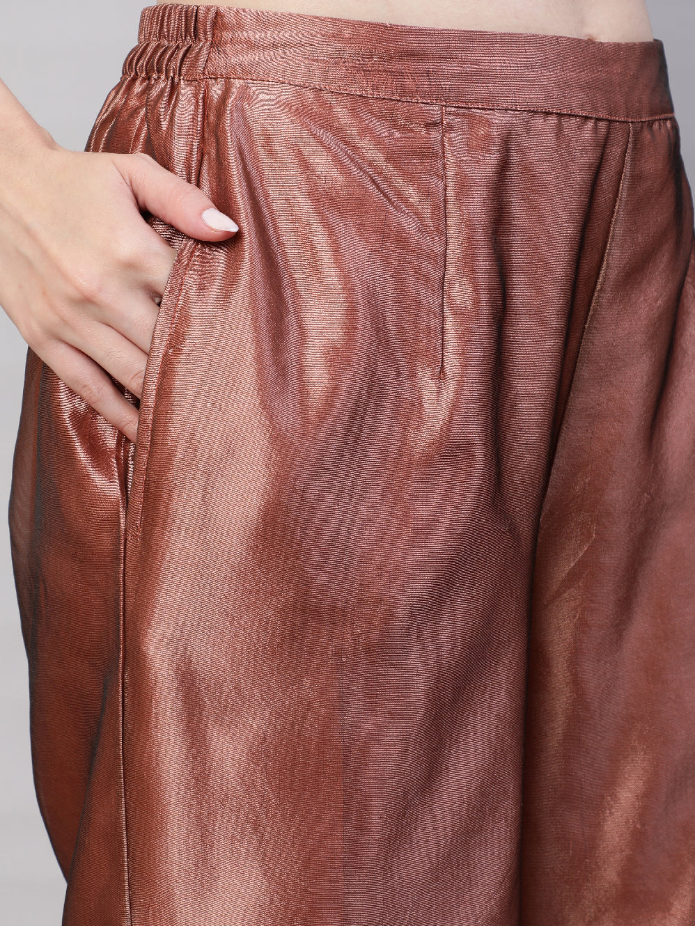 Rose Gold Embellished Kurta Palazzo With Dupatta - Elganza
