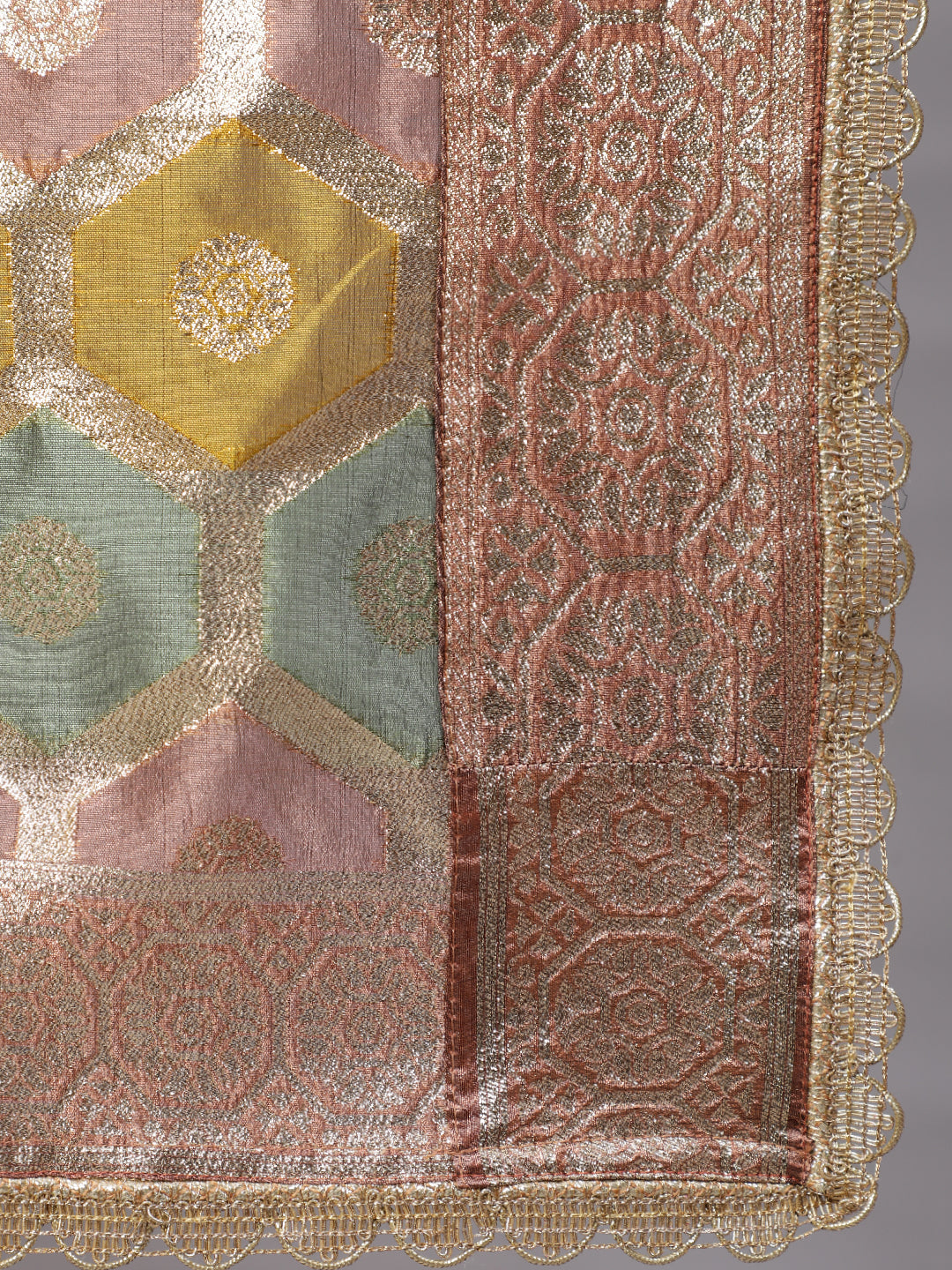 Rose Gold Embellished Kurta Palazzo With Dupatta - Elganza