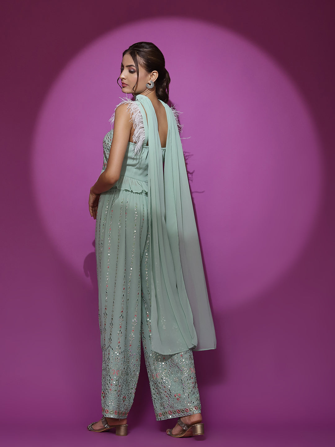 Sea Green Embroidered Co-Ords Set - Elganza