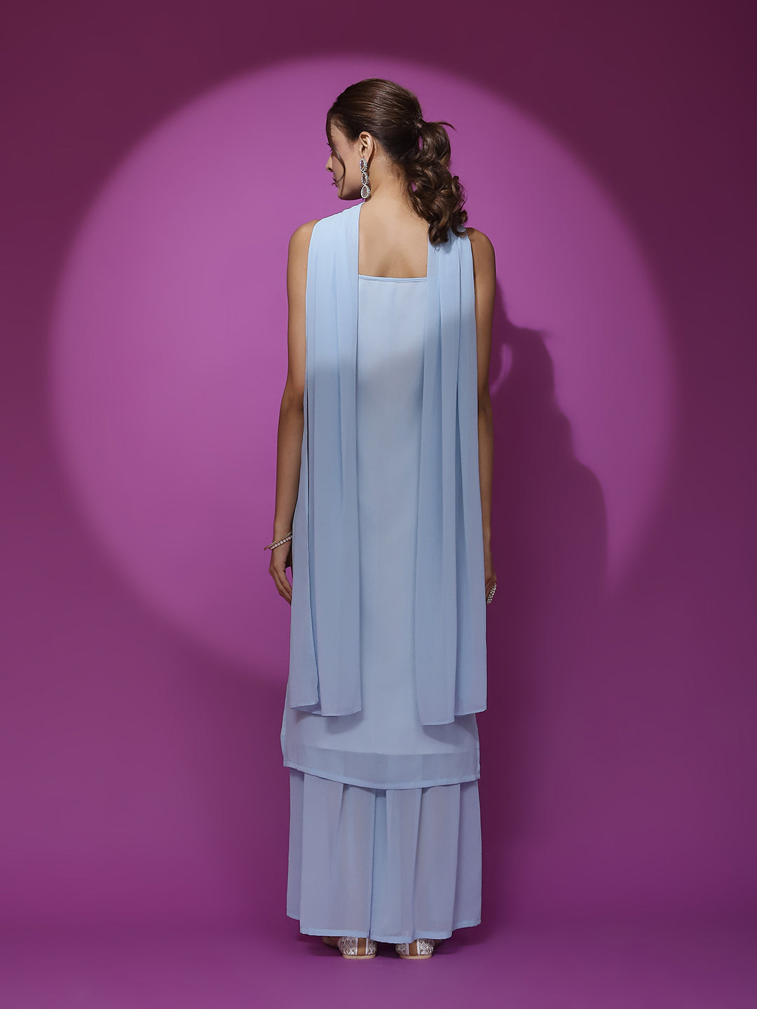 Blue Embroidered Kurta Sharara With Dupatta - Elganza