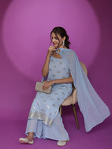 Blue Embroidered Kurta Sharara With Dupatta - Elganza