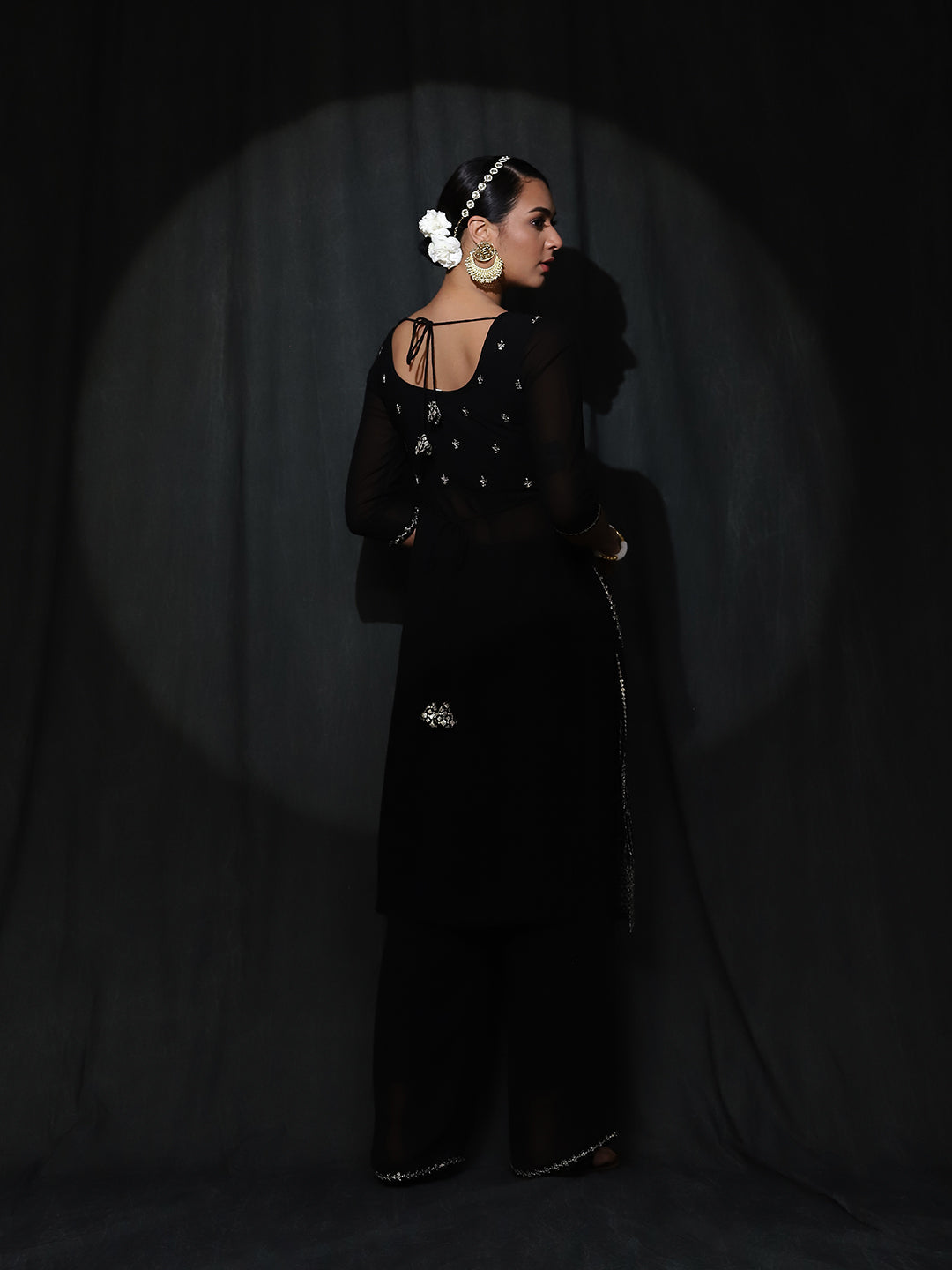 Black Sequin Kurta With Palazzo - Elganza
