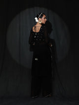 Black Sequin Kurta With Palazzo - Elganza