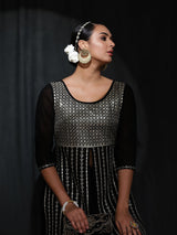 Black Sequin Kurta With Palazzo - Elganza