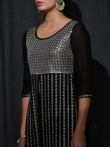 Black Sequin Kurta With Palazzo - Elganza