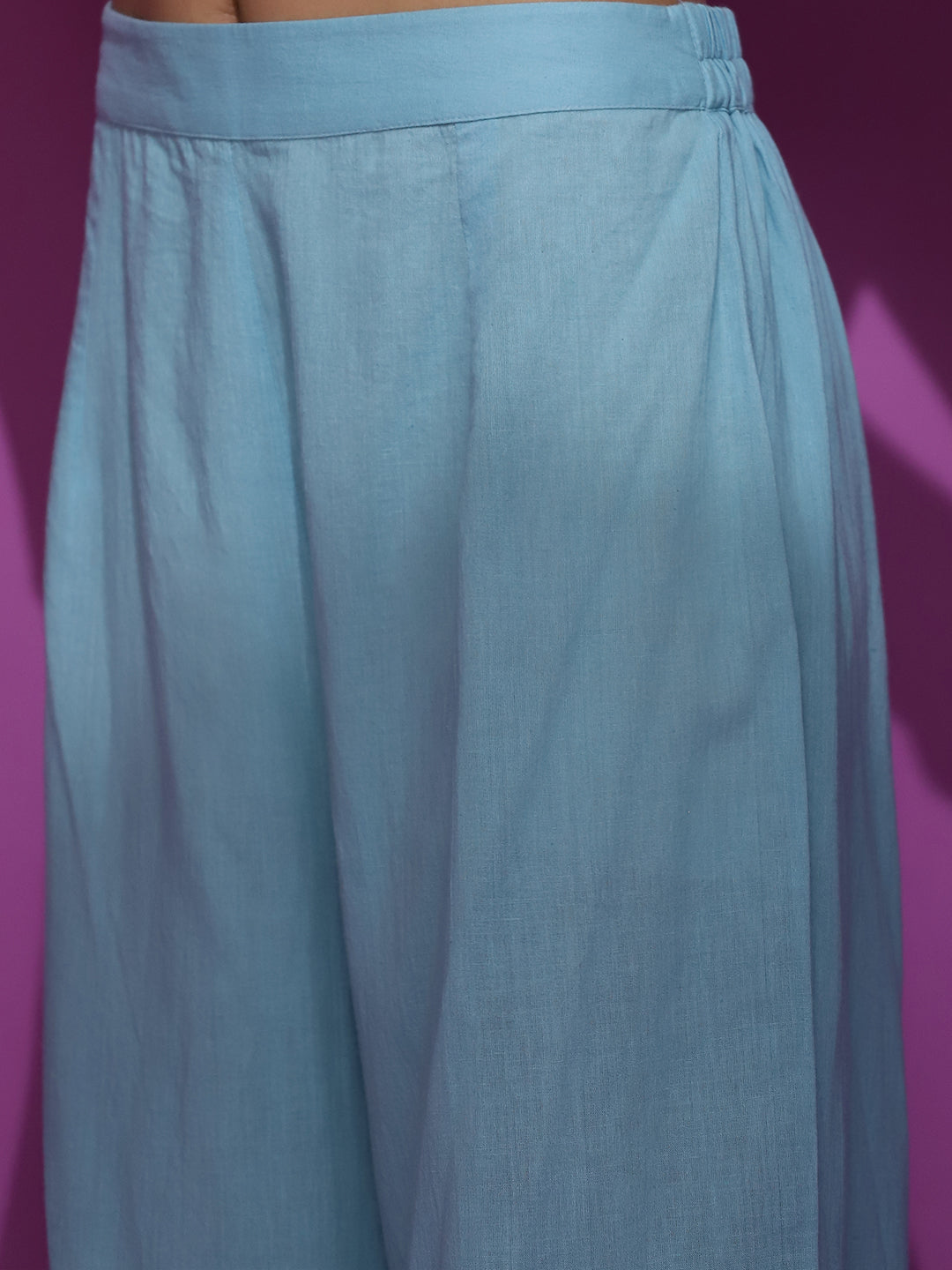 Turquoise Blue Schiffli Work Kurta Palazzo With Dupatta - Elganza