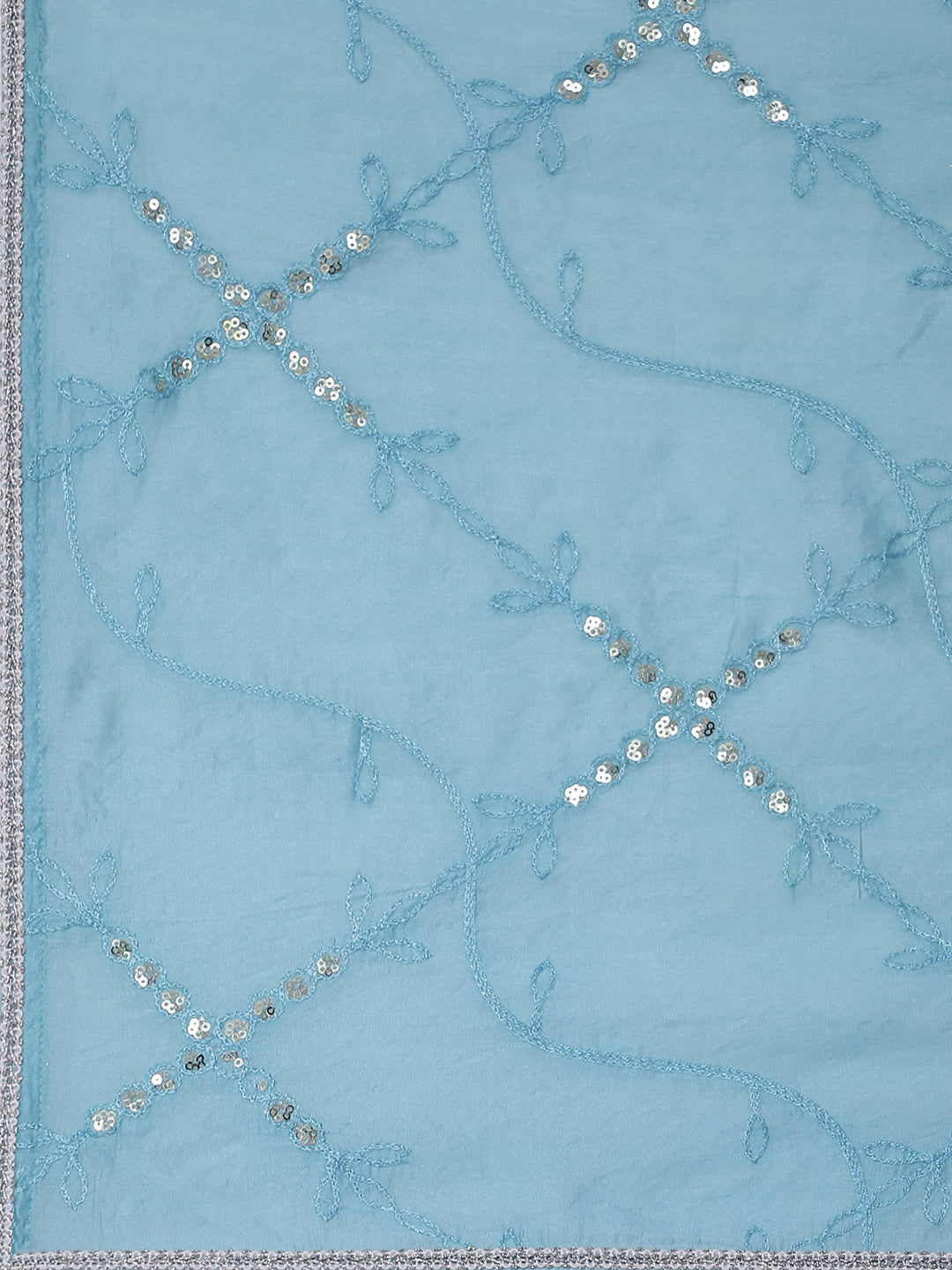 Turquoise Blue Schiffli Work Kurta Palazzo With Dupatta - Elganza