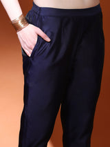 Navy Blue Jacquard Kurta Pant With Dupatta - Elganza