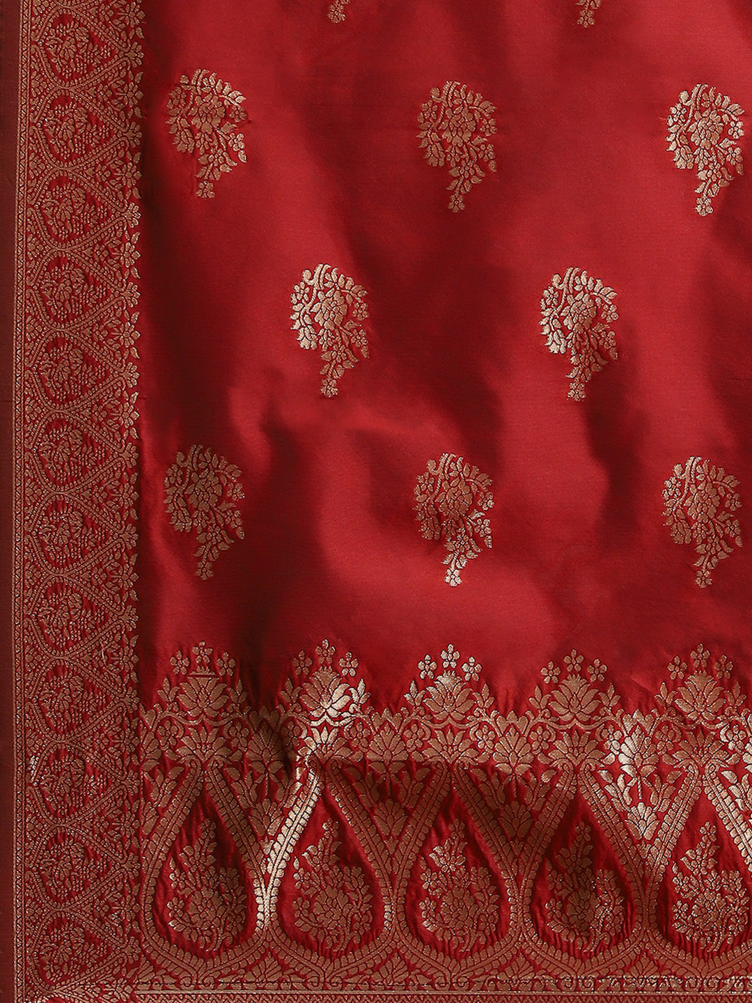 Red Woven Designed Kurta Palazzo With Dupatta - Elganza