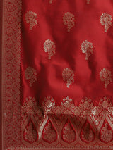 Red Woven Designed Kurta Palazzo With Dupatta - Elganza