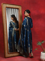 Blue Woven Designed Kurta Pant With Dupatta - Elganza