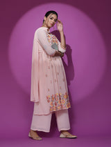 Peach Embroidered Nyra-Cut Kurta Palazzo With Dupatta - Elganza