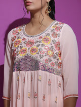 Peach Embroidered Nyra-Cut Kurta Palazzo With Dupatta - Elganza
