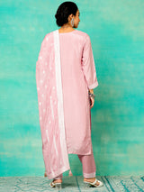 Pink Jacquard Kurta Pant With Dupatta - Elganza