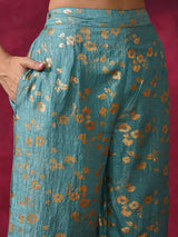 Pastel Blue Foil Print Kurta Palazzo With Dupatta - Elganza