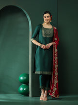 Green Kurta Pant With Gota Work Dupatta - Elganza