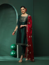 Green Kurta Pant With Gota Work Dupatta - Elganza