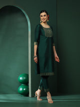 Green Kurta Pant With Gota Work Dupatta - Elganza
