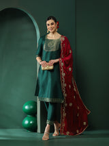 Green Kurta Pant With Gota Work Dupatta - Elganza