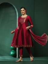 Purple Patch Work Kurta Pant With Dupatta - Elganza